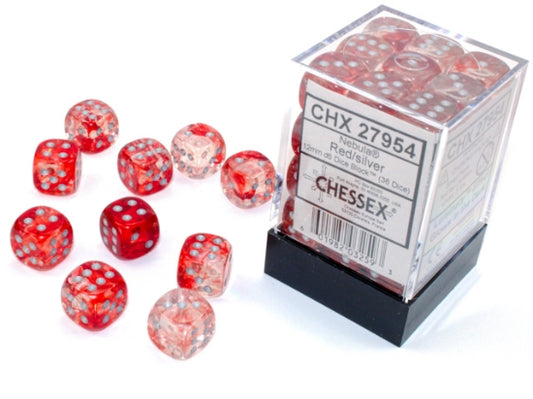 Chessex - Nebula 12mm D6 - Red/silver Luminary Dice Block (36 dice)