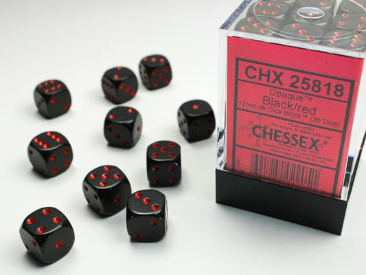 Chessex - Opaque 12mm D6 - Black/red Dice Block (36 dice)