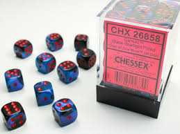 Chessex - Gemini 12mm D6 - Black-Starlight/red Dice Block (36 dice)