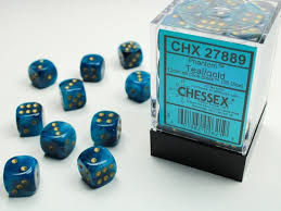 Chessex - Phantom 12mm D6 - Teal/gold Dice Block (36 dice)